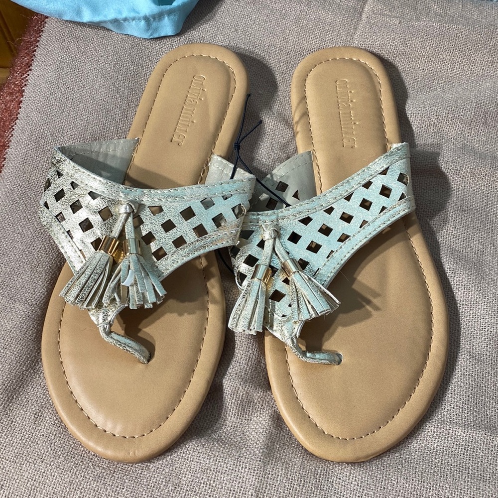 Size 9 metallic sandals fringe